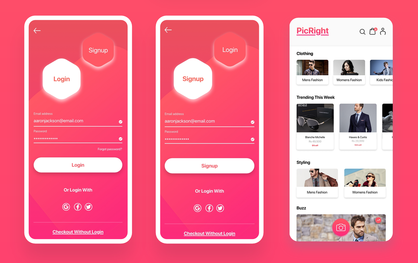 PicRight UI Screen 1